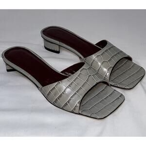 Staud Simone Mules Size 36 B (US 6) French Grey Faux Croc Slide Low Heel Sandal
